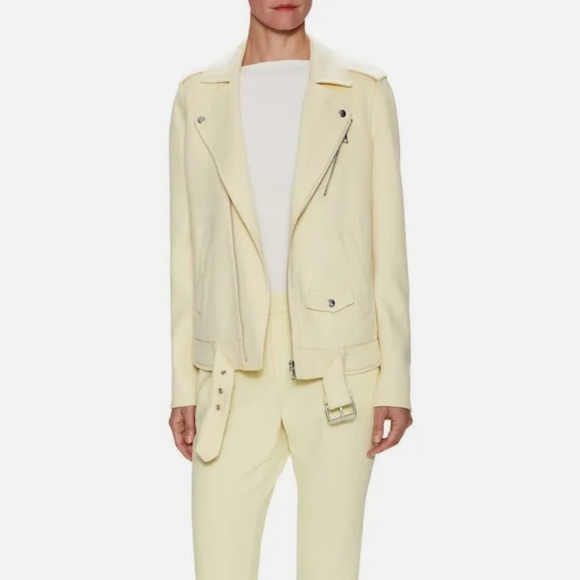 Theory Jackets & Blazers - Theory Cream Yellow Wool Cashmere Tralsmin Moto Jacket size Medium